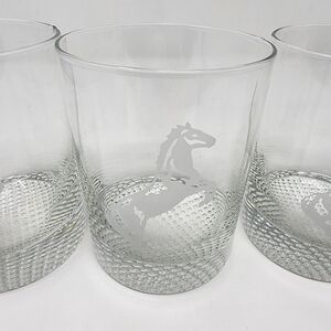 Etched Glass Stallion Horse Lowball Set Of 4